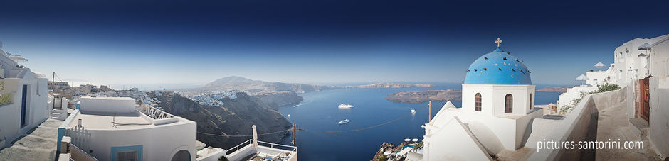 Panoramic view across Imerovigli and the Santorini caldera